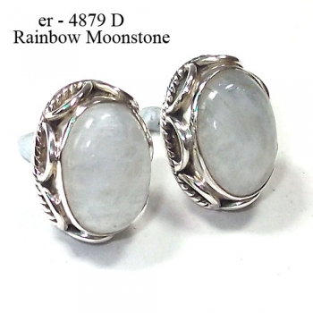 925 sterling silver rainbow moonstone ear-studs